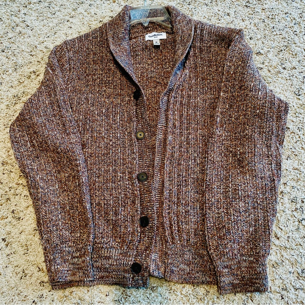 Goodfellow & Co Men's Sweater Shawl Collared Cardigan, medium, rust color